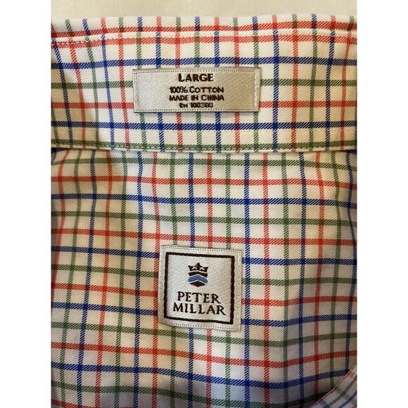 Peter Millar Other - Peter Millar® Men's Large Button Up Short Sleeve Shirt Plaid Blue Green Red EUC